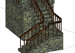 园林景观节点石砌折叠楼梯设计SU(草图大师)模型