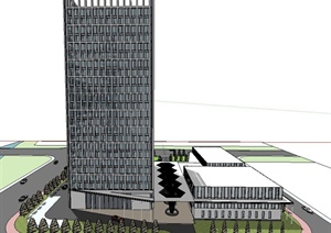 方形地块格子办公楼建筑设计SU(草图大师)模型