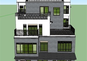 现代中式四层独栋别墅建筑设计SU(草图大师)模型