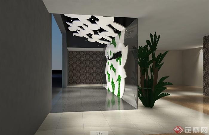 现代风格展厅门厅室内设计su模型（含效果图）(2)