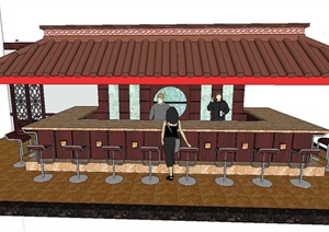 中式某餐厅吧台设计SU(草图大师)模型