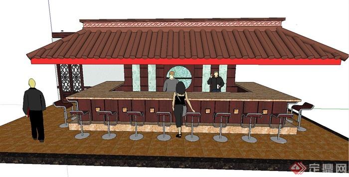 中式某餐厅吧台设计SU模型(1)