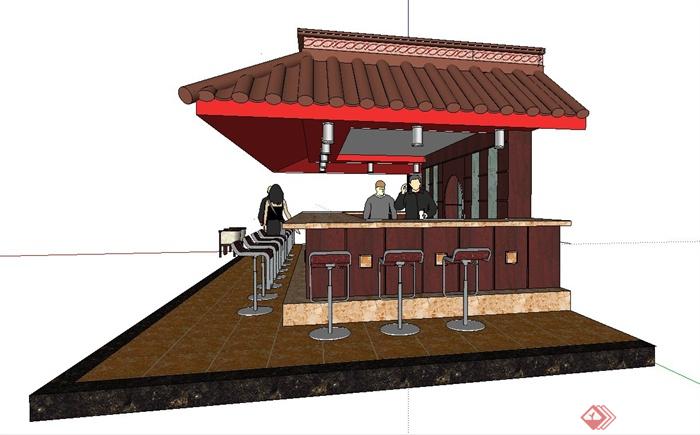 中式某餐厅吧台设计SU模型(2)