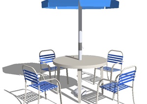 现代蓝色户外桌椅组合及遮阳伞SU(草图大师)模型