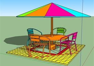 现代风格彩色遮阳伞及桌椅组合SU(草图大师)模型