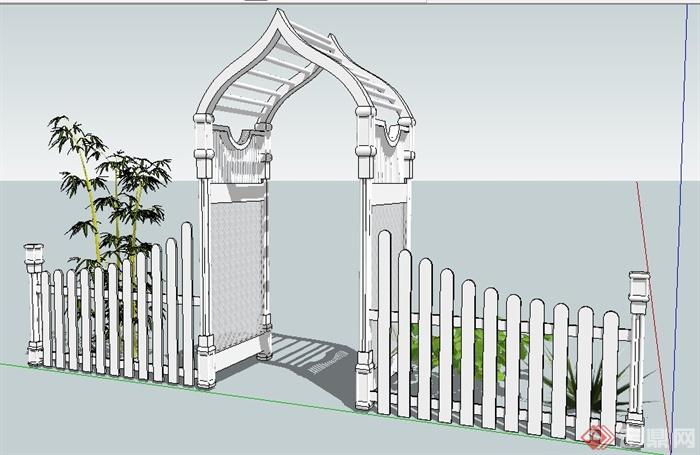 东南亚风格花园门设计su模型(2)