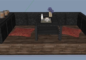 室内两人茶桌设计SU(草图大师)模型