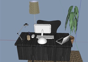 现代某书房办公桌椅设计SU(草图大师)模型