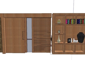 现代室内木质隔断墙、置物柜、推拉门设计SU(草图大师)模型