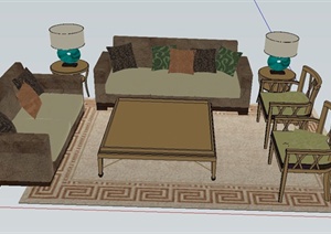 某田园风格沙发、茶几、椅子设计SU(草图大师)模型