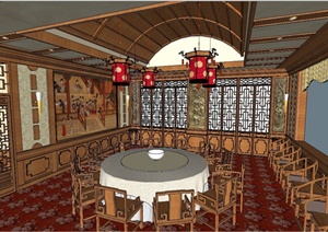 古典中式宴会厅设计SU(草图大师)模型