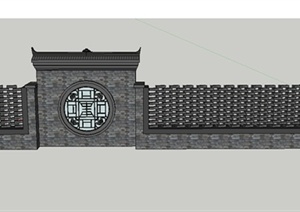 古典中式青砖景墙与围墙设计SU(草图大师)模型