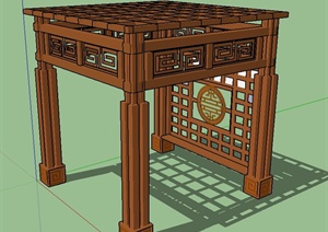 园林景观木质方形四角廊架设计SU(草图大师)模型