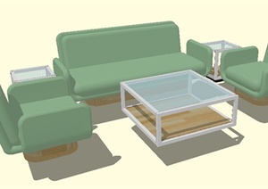 现代绿色沙发茶几组合SU(草图大师)模型