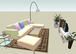现代室内暖色调客厅家具设计SU(草图大师)模型