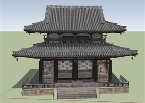 古典中式寺庙两层塔楼建筑设计SU(草图大师)模型