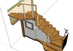建筑节点木质楼梯设计SU(草图大师)模型