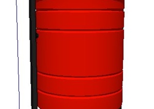 现代红色圆筒垃圾桶SU(草图大师)模型
