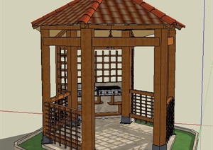 中式风格花园厨房凉亭设计SU(草图大师)模型