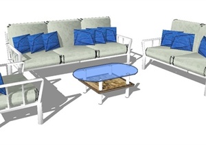 简约现代组合沙发及玻璃茶几SU(草图大师)模型