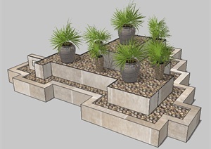 现代台阶式种植池设计SU(草图大师)模型