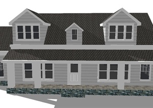 某单层美式瓦屋面住宅建筑设计SU(草图大师)模型