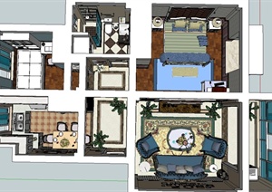 某两室两厅住宅空间造型设计SU(草图大师)模型