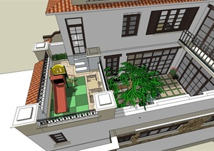 某现代别墅建筑及屋顶花园设计SU(草图大师)模型