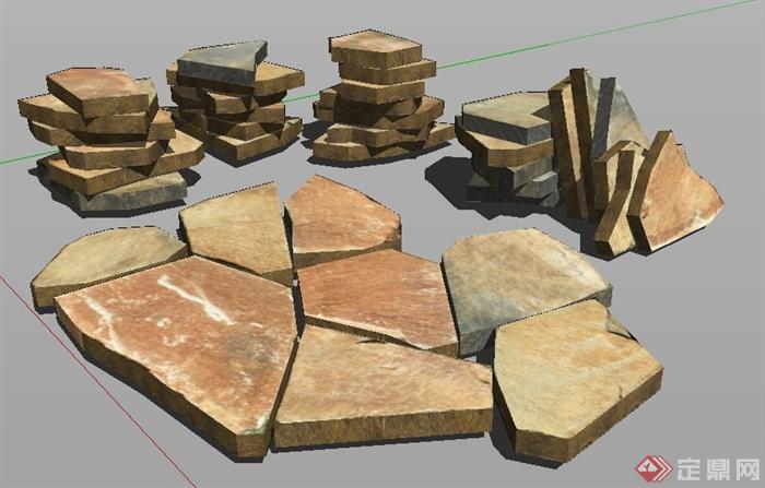 园林景观石板石块素材su模型(1)