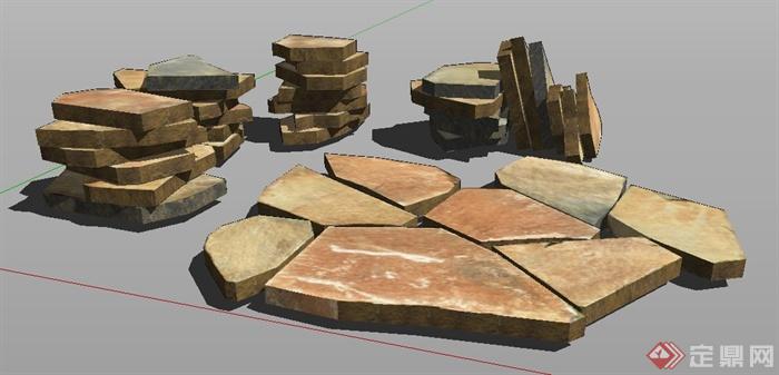 园林景观石板石块素材su模型(2)
