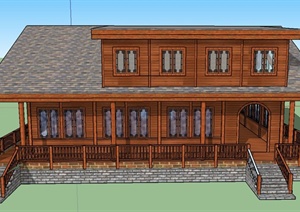 某两层水库精致住宅木屋建筑设计SU(草图大师)模型