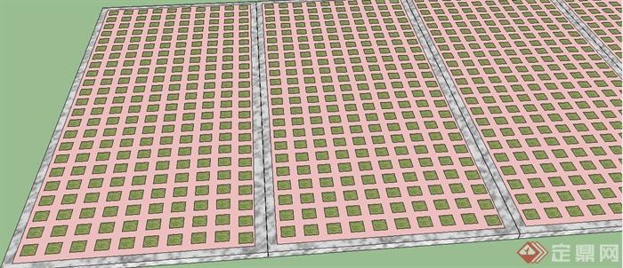 植草地砖停车位设计SU模型(2)