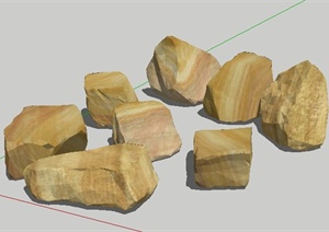 两组景观石块石头SU(草图大师)模型