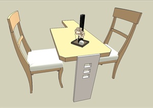 室内木质两人墙桌设计SU(草图大师)模型