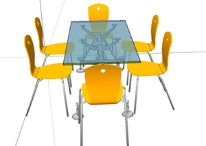 现代室内六人玻璃桌椅设计SU(草图大师)模型