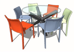 现代风格六人座洽谈桌椅SU(草图大师)模型