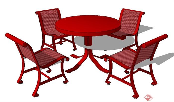 现代红色洽谈桌椅su模型(1)