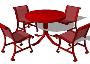 现代红色洽谈桌椅SU(草图大师)模型