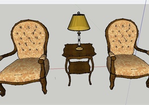 室内两个单人沙发设计SU(草图大师)模型