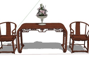 中式木质桌椅设计SU(草图大师)模型