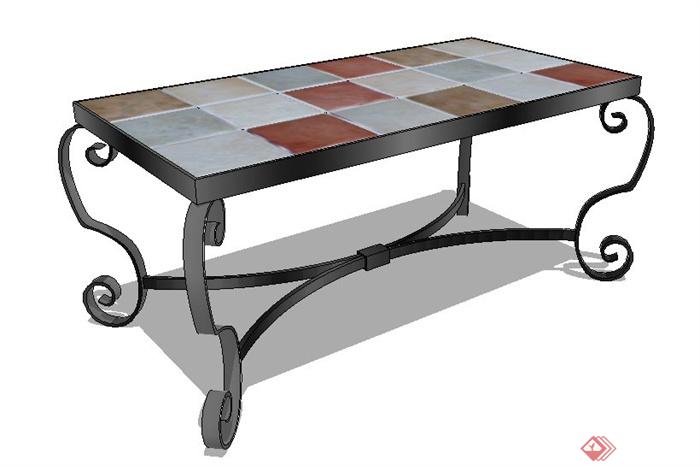 现代风格铁艺矩形桌子su模型(1)