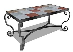 现代风格铁艺矩形桌子SU(草图大师)模型