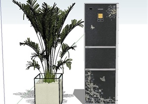 室内冰箱与盆景植物设计SU(草图大师)模型