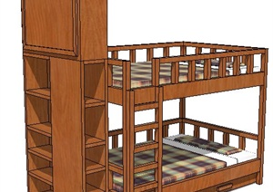现代风格木质高低床设计SU(草图大师)模型