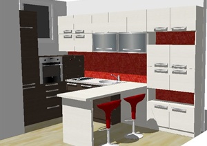 现代简约厨房橱柜及吧台SU(草图大师)模型