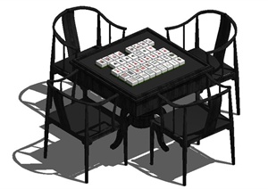 中式风格黑色麻将桌椅SU(草图大师)模型