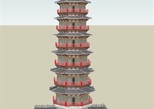 某古典中式寺庙七层塔楼建筑设计SU(草图大师)模型