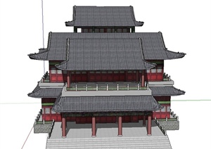古典中式多层组合该建筑设计SU(草图大师)模型
