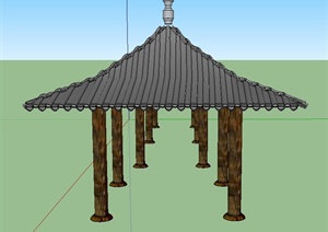 古典中式带斗拱亭廊组合设计SU(草图大师)模型