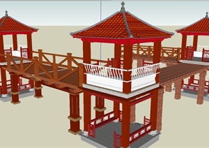 园林景观节点亭子与走廊组合设计SU(草图大师)模型